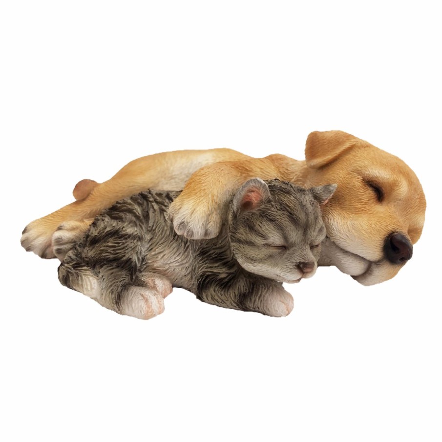 Tuin&Terras Esschert Design Polyresin - Katten & honden | Slapende Labradorpup Met Kitten